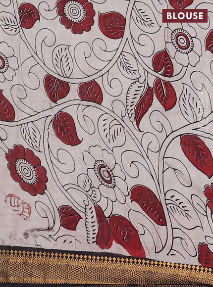 Kalamkari semi silk saree black with allover prints and zari woven border