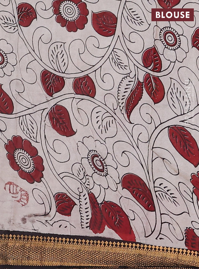 Kalamkari semi silk saree black with allover prints and zari woven border