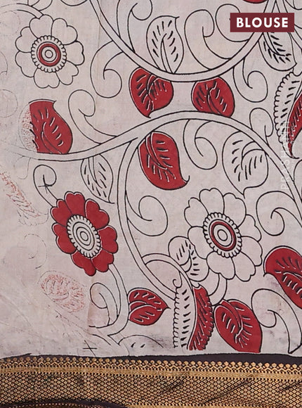 Kalamkari semi silk saree yellow and black with allover prints and zari woven border