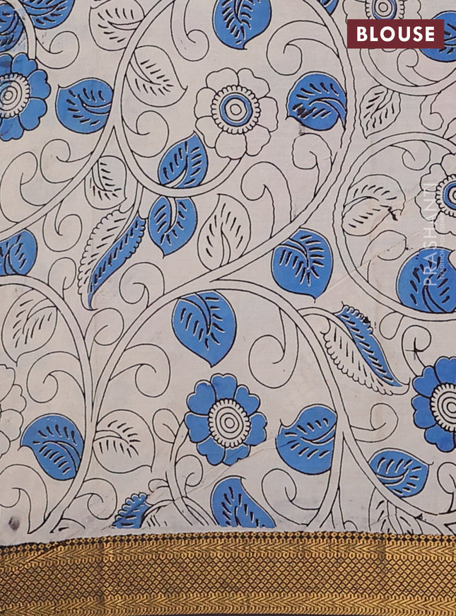 Kalamkari semi silk saree pink and coffee brown with allover prints and zari woven border