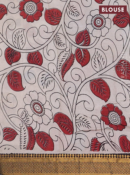 Kalamkari semi silk saree pastel blue and black with allover prints and zari woven border