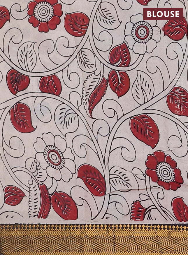 Kalamkari semi silk saree pastel blue and black with allover prints and zari woven border