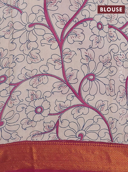 Kalamkari semi silk saree blue pink and dark pink with allover prints and zari woven border