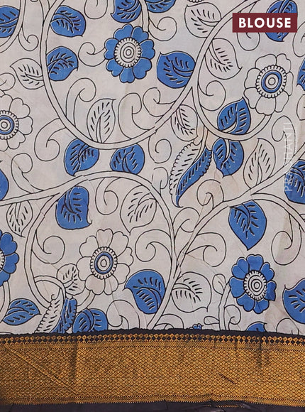 Kalamkari semi silk saree pink and coffee brown with allover prints and zari woven border