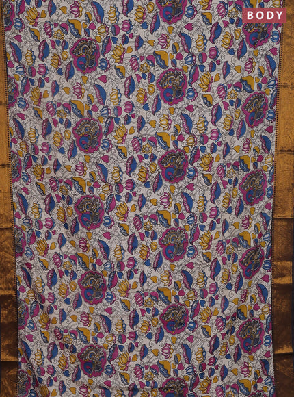 Kalamkari semi silk saree beige and black with allover prints and zari woven border