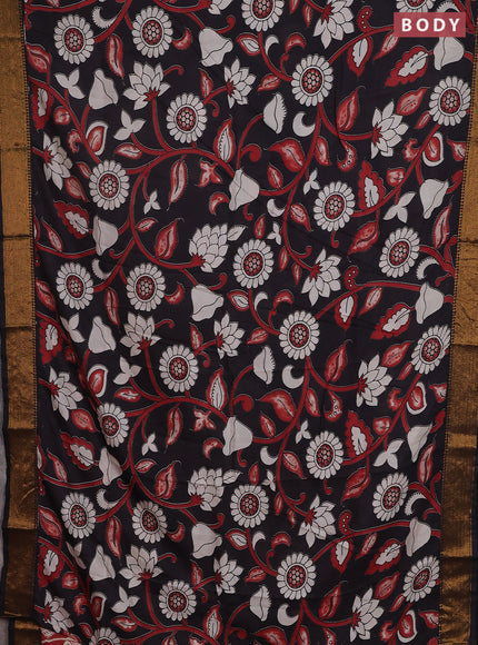 Kalamkari semi silk saree black with allover prints and zari woven border