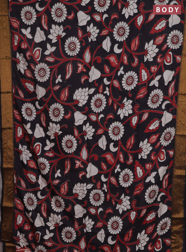 Kalamkari semi silk saree black with allover prints and zari woven border