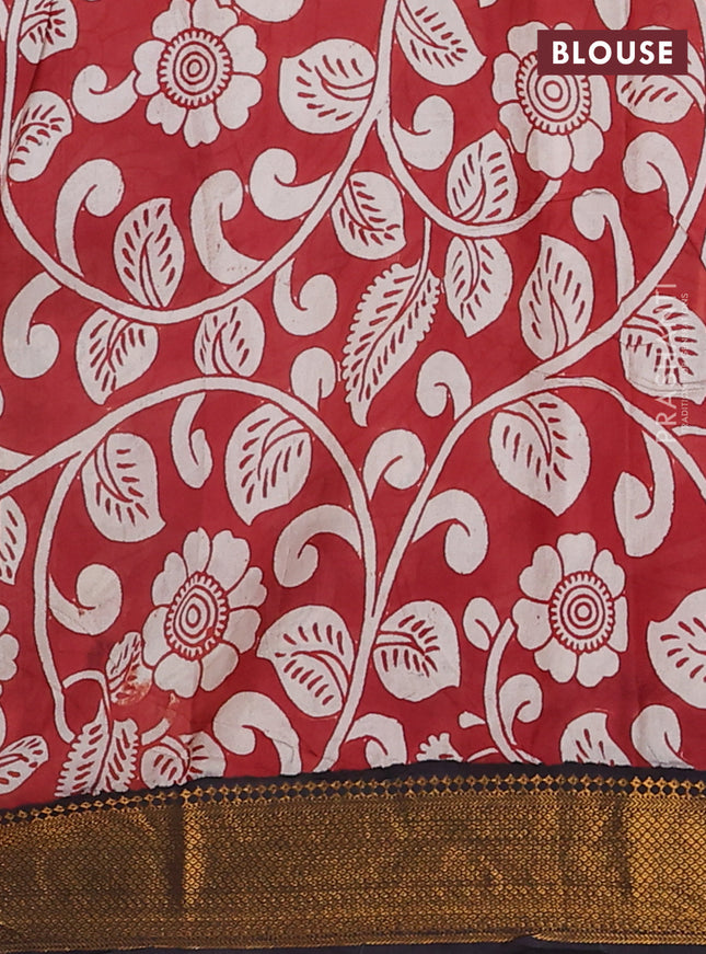 Kalamkari semi silk saree black with allover prints and zari woven border