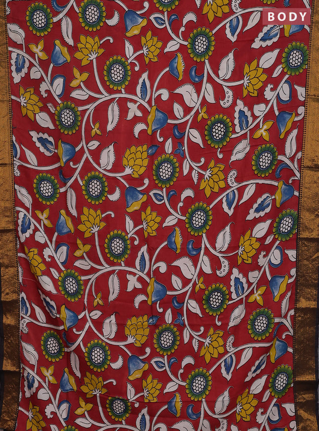 Kalamkari semi silk saree maroon and black with allover prints and zari woven border