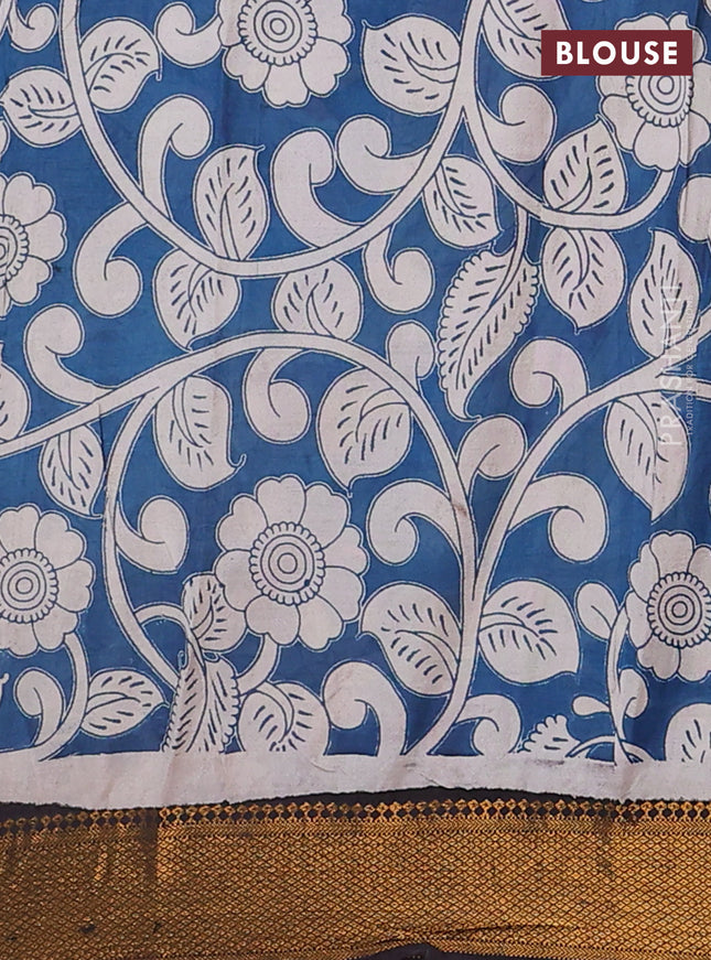 Kalamkari semi silk saree maroon and black with allover prints and zari woven border