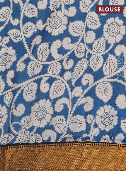 Kalamkari semi silk saree beige and black with allover prints and zari woven border