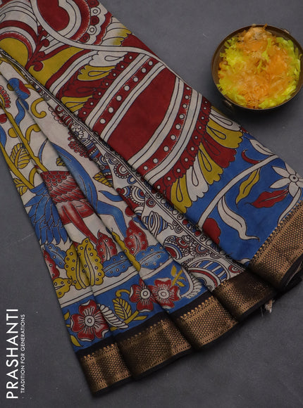 Kalamkari semi silk saree beige and black with allover prints and zari woven border