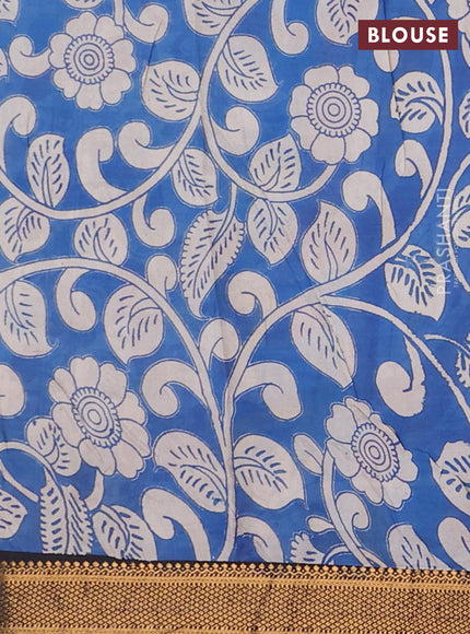 Kalamkari semi silk saree beige and black with allover prints and zari woven border