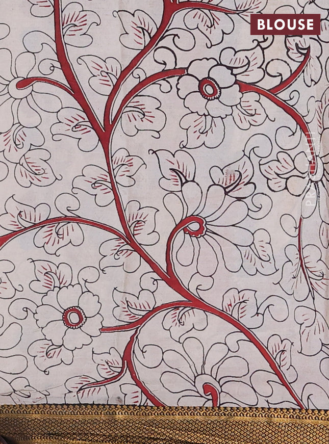 Kalamkari semi silk saree black and maroon with allover prints and zari woven border