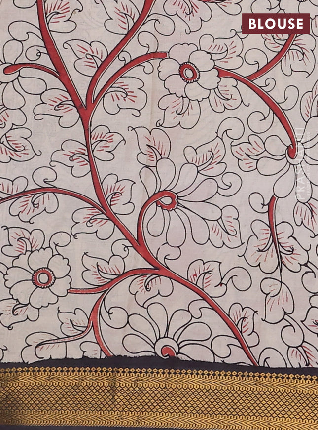 Kalamkari semi silk saree black and maroon with allover prints and zari woven border