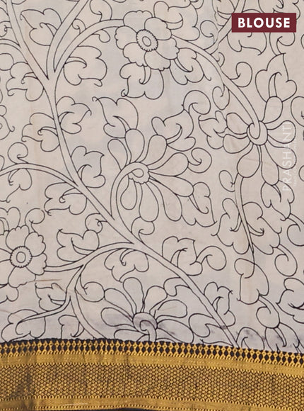Kalamkari semi silk saree black and beige with allover prints and zari woven border