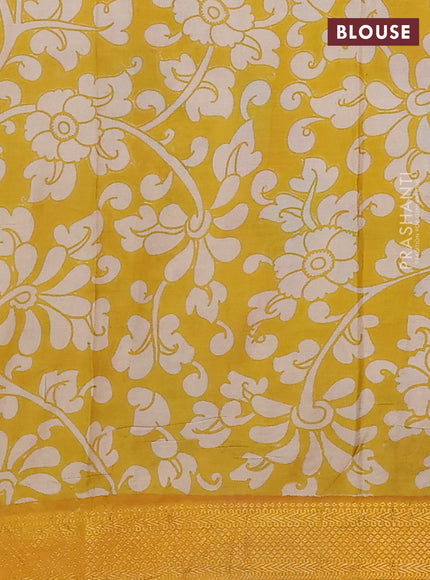 Kalamkari semi silk saree multi colour and mustard yellow with allover pichwai prints and zari woven border