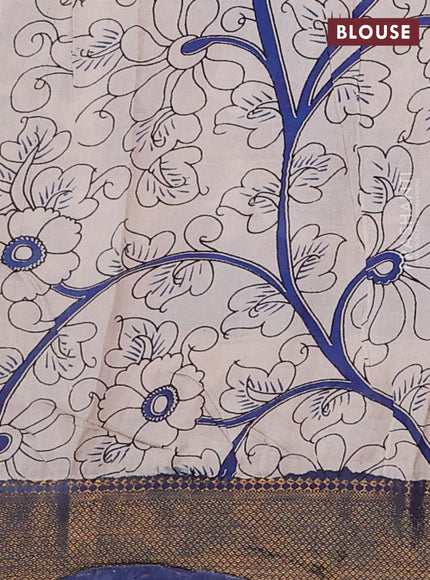 Kalamkari semi silk saree maroon and blue with allover prints and zari woven border