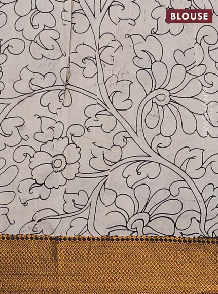 Kalamkari semi silk saree black and beige with allover prints and zari woven border