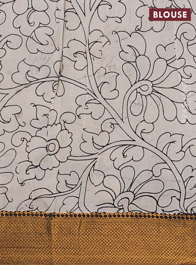 Kalamkari semi silk saree black and beige with allover prints and zari woven border