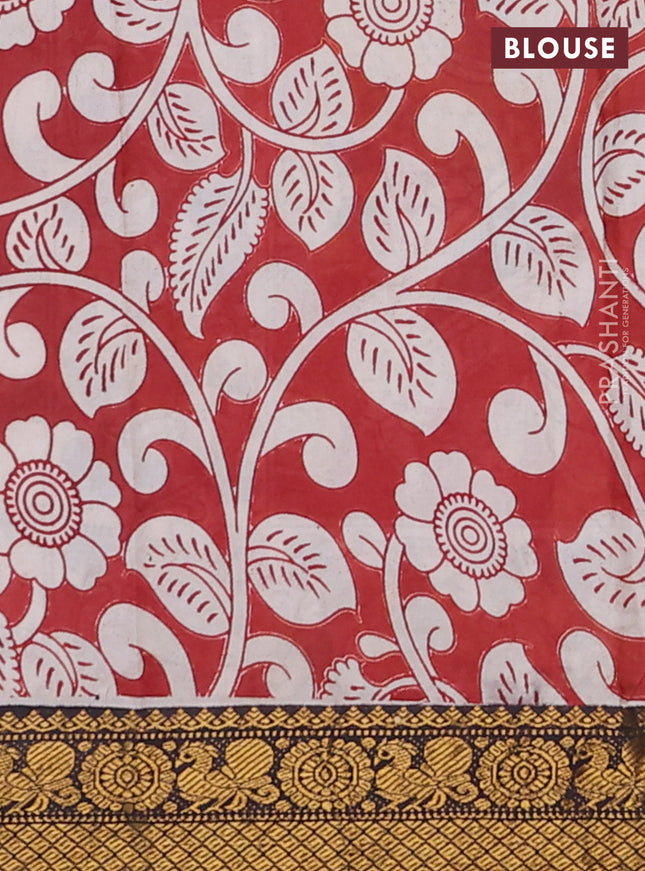 Kalamkari semi silk saree beige and maroon black with allover prints and zari woven border