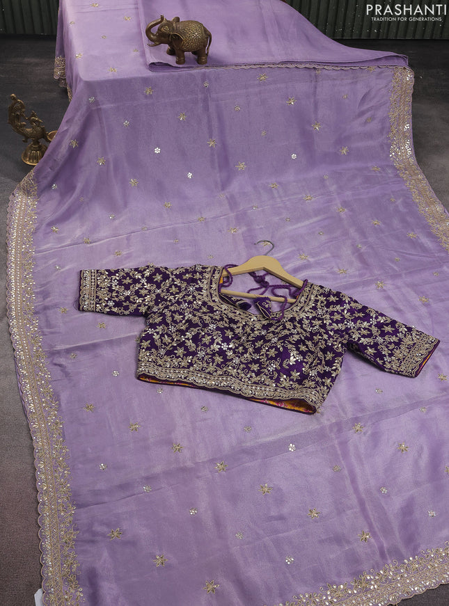 Tissue silk saree lavender and violet with sequin & gotapatti work pallu