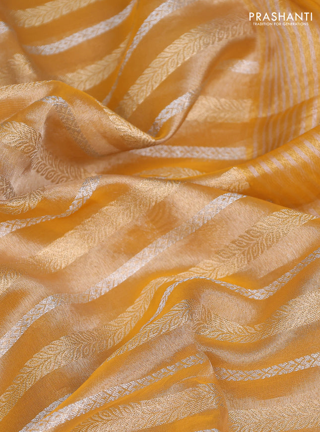 Tissue silk saree mustard yellow and yellow with zari weaves & lace work border