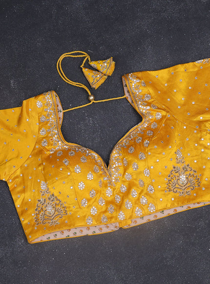 Tissue silk saree mustard yellow and yellow with zari weaves & lace work border