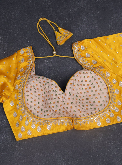 Tissue silk saree mustard yellow and yellow with zari weaves & lace work border