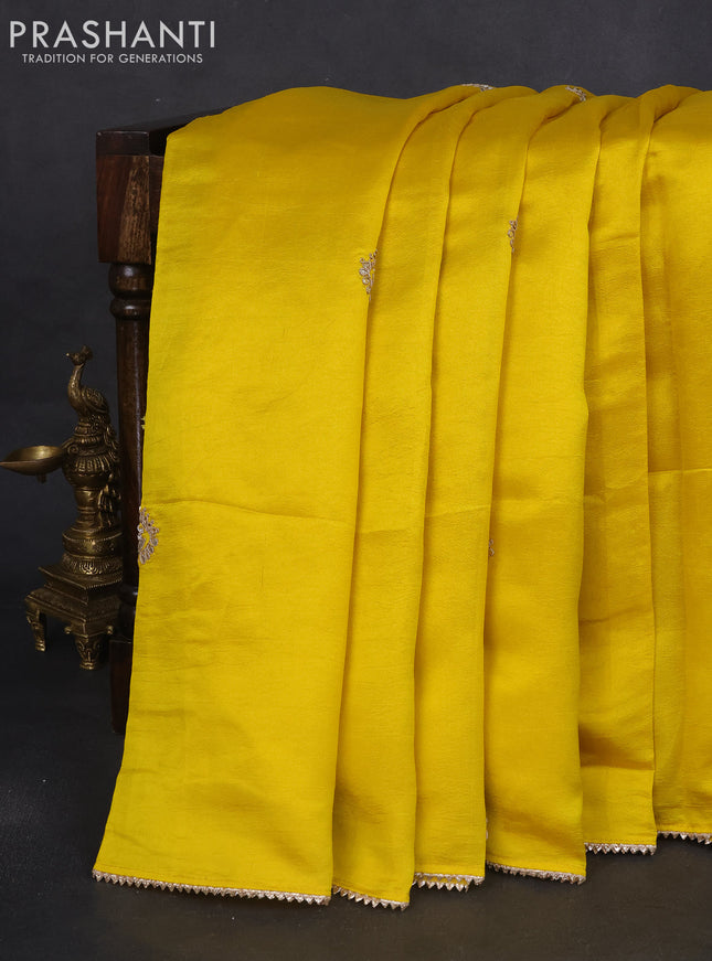 Chiniya silk saree yellow with embroided buttas