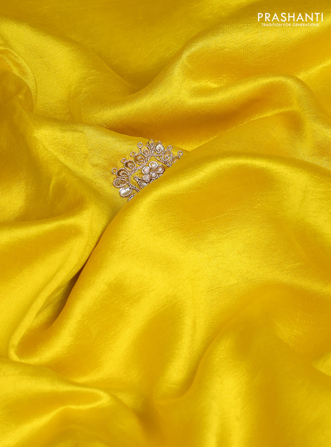 Chiniya silk saree yellow with embroided buttas