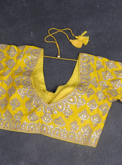 Chiniya silk saree yellow with embroided buttas