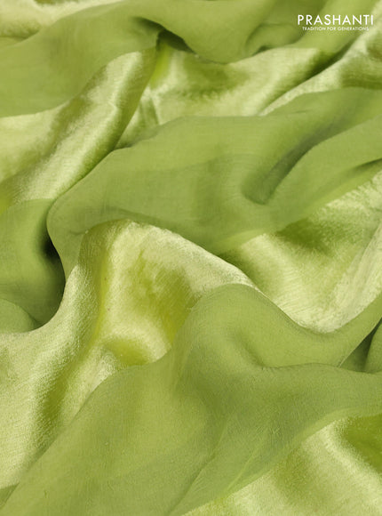 Satin chiffon silk saree fluorescent green with stripe pattern