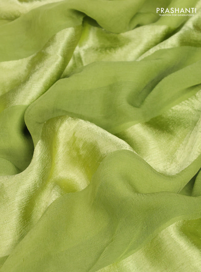 Satin chiffon silk saree fluorescent green with stripe pattern