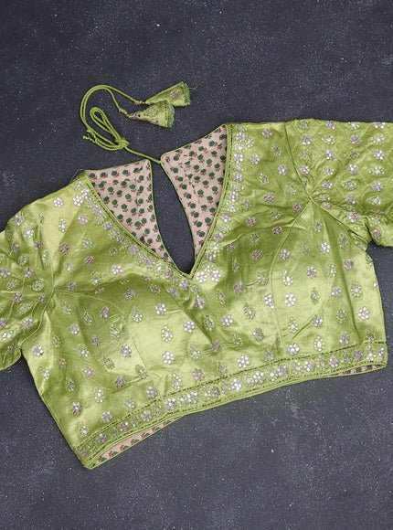 Satin chiffon silk saree fluorescent green with stripe pattern