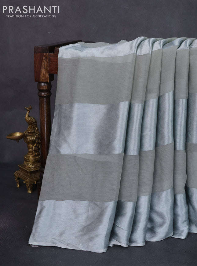 Satin chiffon silk saree pastel grey with stripe pattern