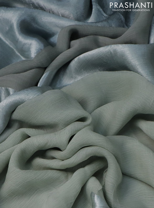 Satin chiffon silk saree pastel grey with stripe pattern