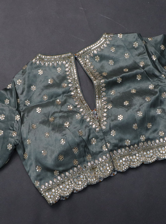 Satin chiffon silk saree pastel grey with stripe pattern