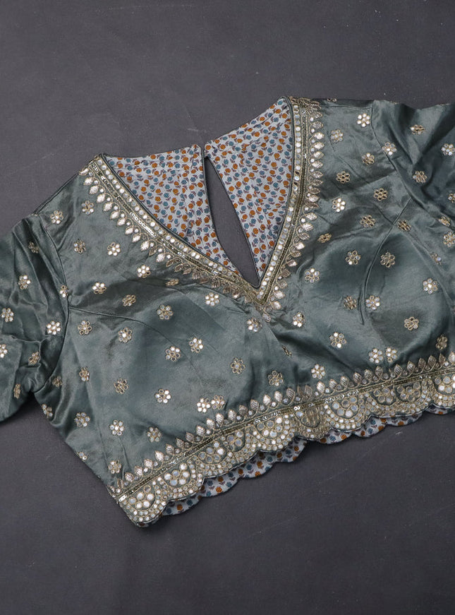 Satin chiffon silk saree pastel grey with stripe pattern