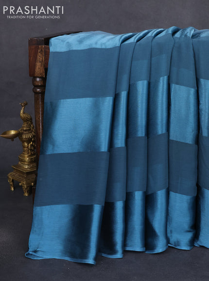 Satin chiffon silk saree pastel blue peacock blue with stripe pattern
