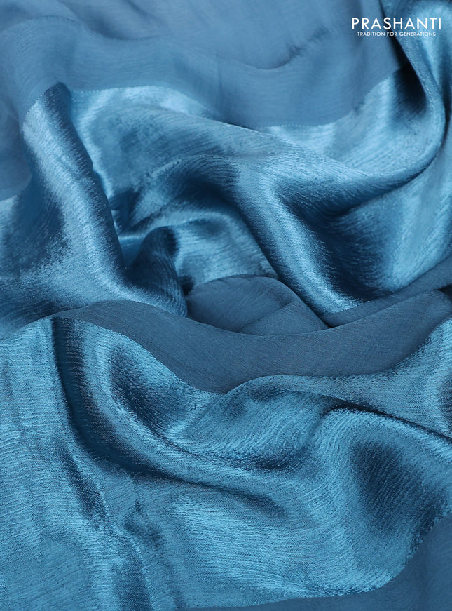 Satin chiffon silk saree pastel blue peacock blue with stripe pattern