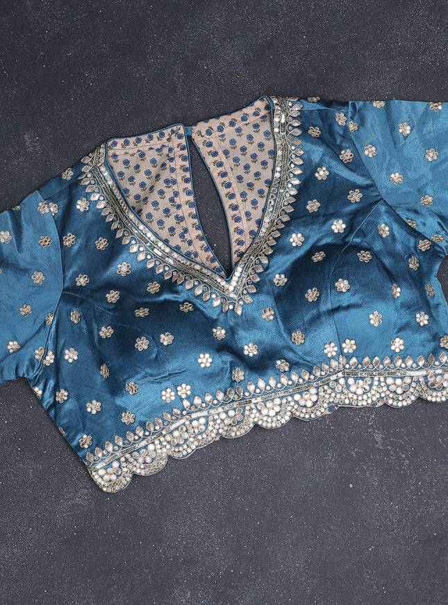 Satin chiffon silk saree pastel blue peacock blue with stripe pattern