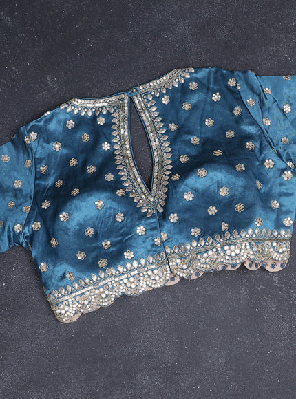 Satin chiffon silk saree pastel blue peacock blue with stripe pattern