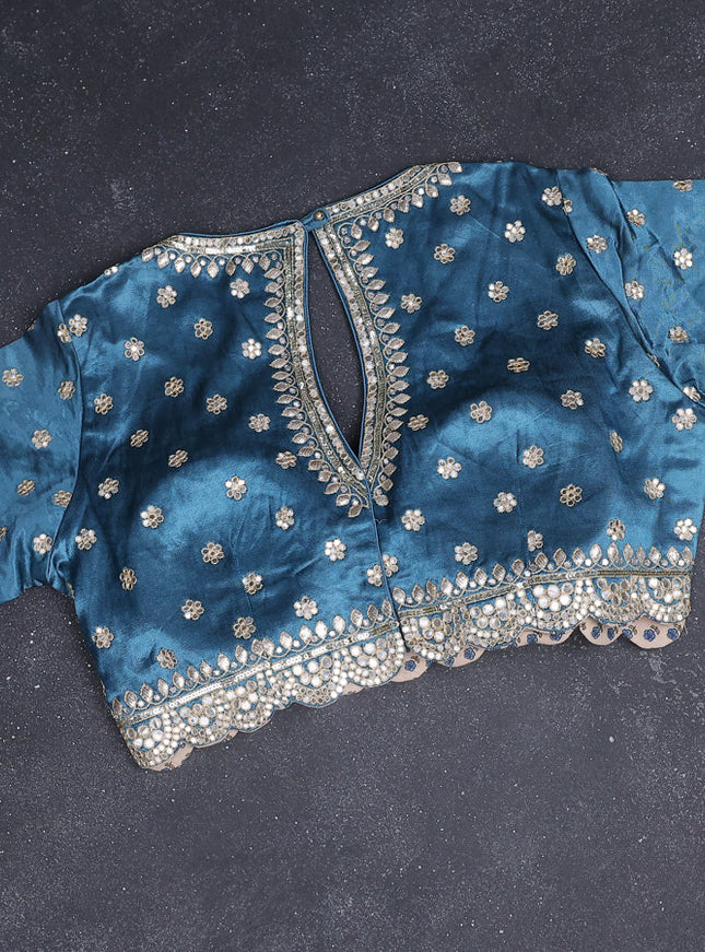 Satin chiffon silk saree pastel blue peacock blue with stripe pattern