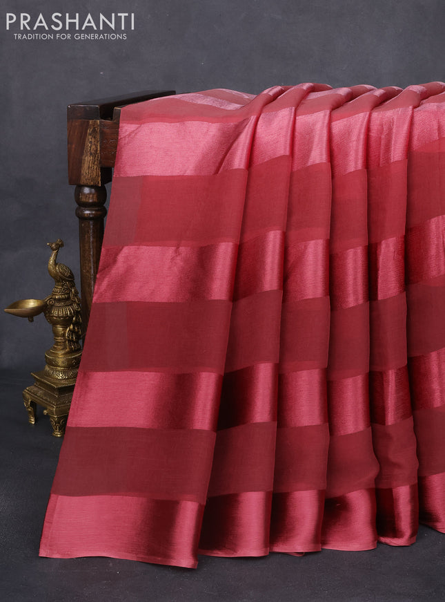 Satin chiffon silk saree pastel maroon and deep maroon with stripe pattern