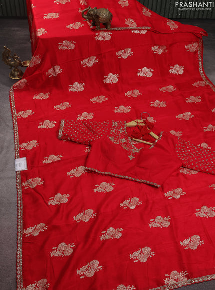 Banarasi silk saree red with floral zari buttas & sequin work border