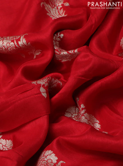 Banarasi silk saree red with floral zari buttas & sequin work border