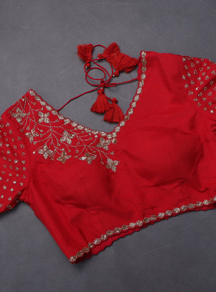 Banarasi silk saree red with floral zari buttas & sequin work border