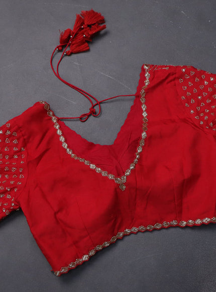 Banarasi silk saree red with floral zari buttas & sequin work border