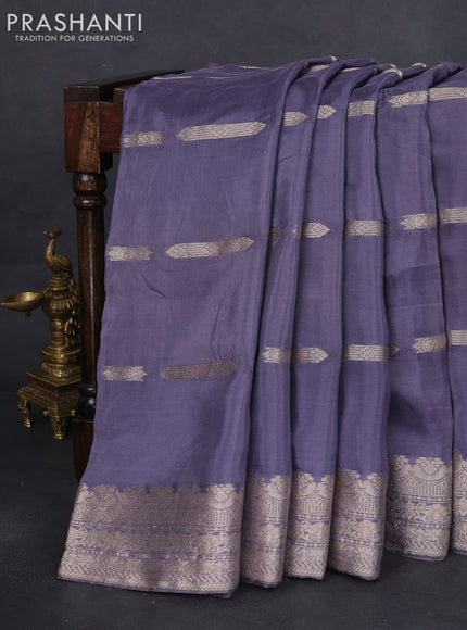 Banarasi silk saree grey with zari buttas & gotapatti work pallu